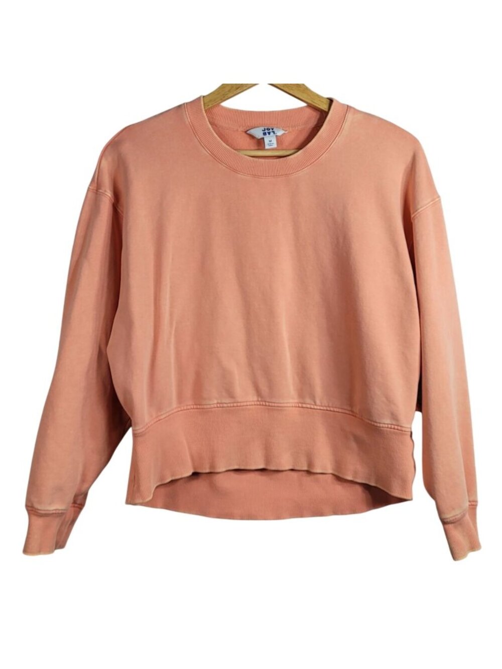 Joy Lab Women Pullover Sweatshirt Orange Med Long Sleeve Wide Waistband Distress